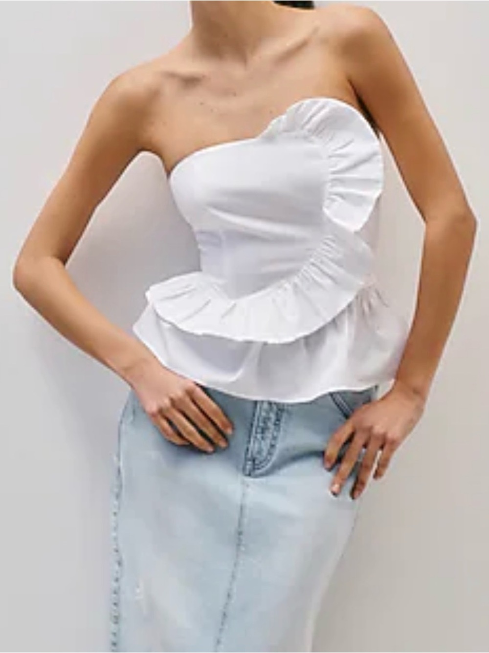 Express White Smocked Strapless Top